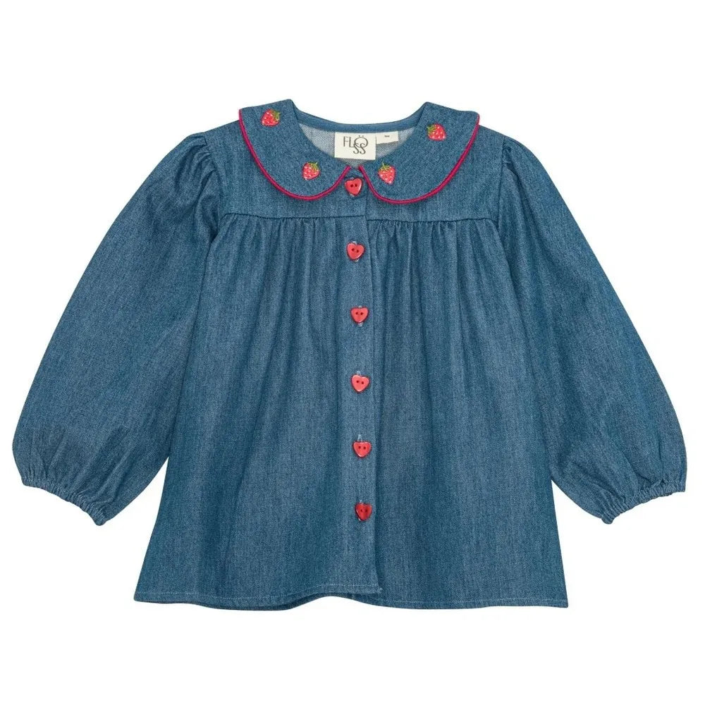 Kids Girls Clothes 25AW New Toddler Cute Bow Strawberry Printed Dresses Denim Vest Dress Jeans Children Clothing -