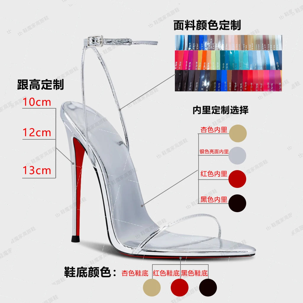 Silver 12cm slim toe high-heeled shoes, 2025 new sexy one-piece buckle fashion sandals, single shoe33-46 -