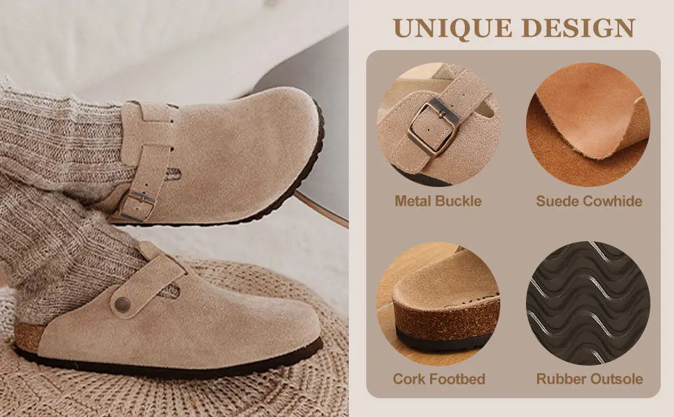 Evshine 2024 Women Cork Slides Classic Clogs For Women Fashion Mules Indoor Home Cork Suede Slippers Outdoor Soft Beach Slippers -