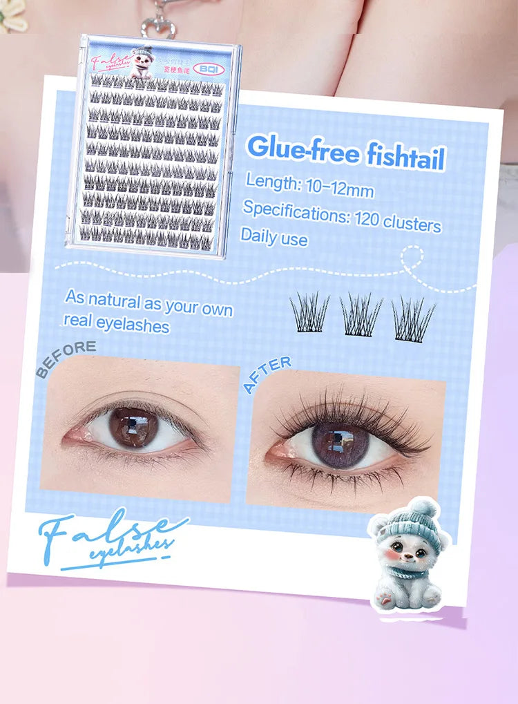 10 Rows of Large Capacity Glue-free False Eyelashes Single Cluster 10-12MM C-curled Natural Self-adhesive false Eyelashes -