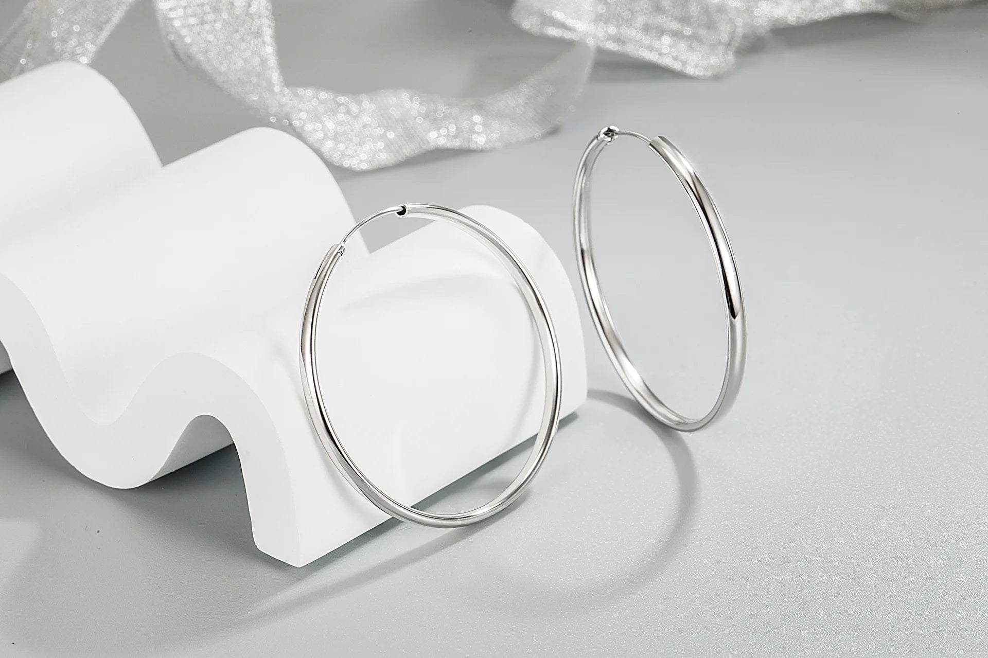 Sterling Silver 3MM Thick 3/4/5/6CM Hoops Earrings -
