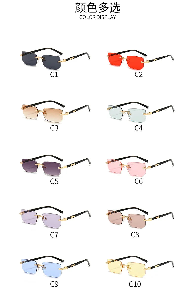 Rimless Sunglasses Rectangle Fashion Popular Women Men Shades Small Square Sun Glasses For Female Male Summer Traveling Oculos -