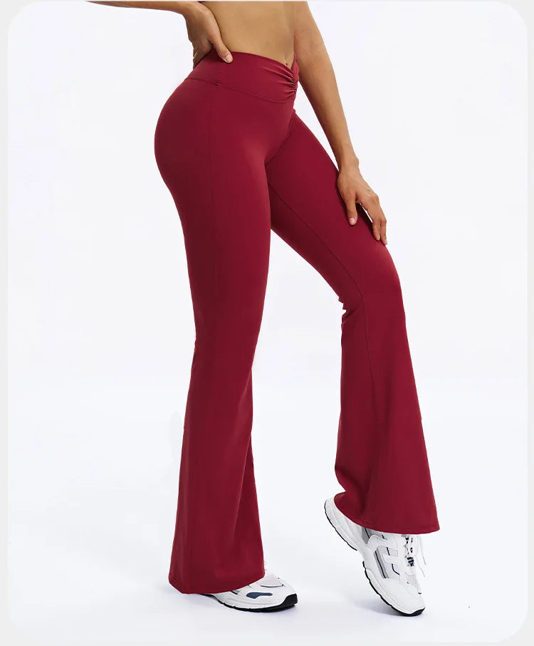 Yoga Pants Bell-bottoms Women Running Pants High Waisted Foldable Fitness Workout Leggings Hip Lifting Gym Push Up Sports Pants -