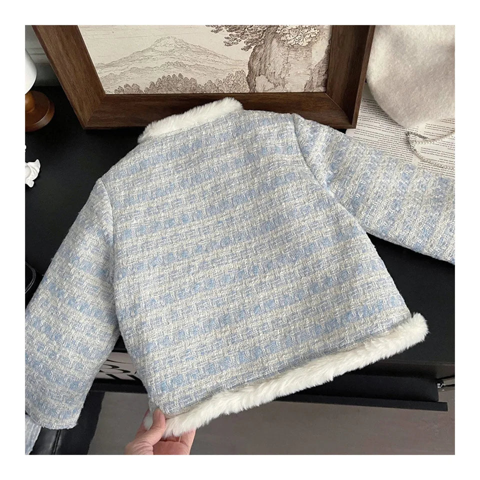 Children's Clothing Sets Tweed Scented Suit Fleece Coat + Pleated Skirt 2pcs Sets Baby Girl Clothes Kids Clothes 2 To 7 Years -