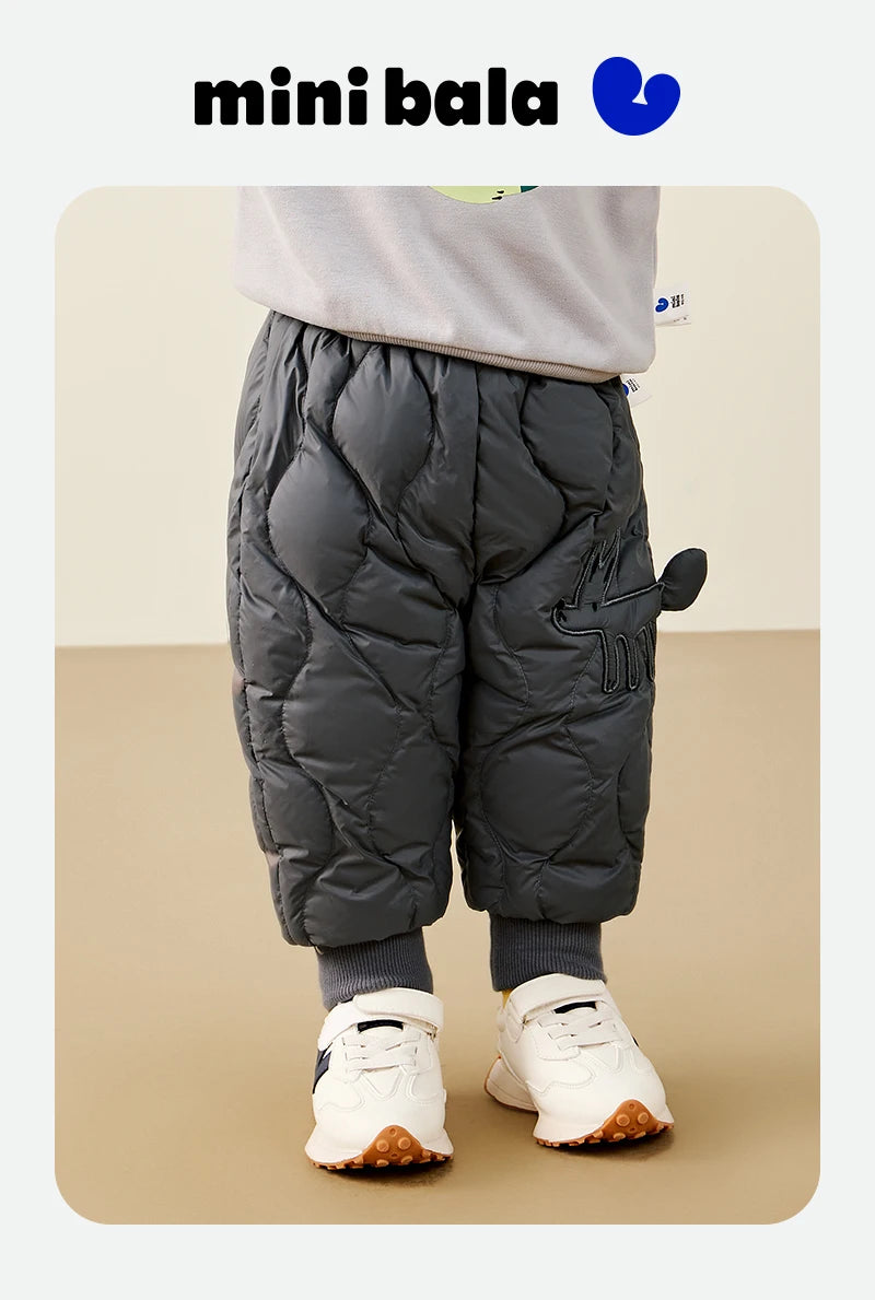 Keep your kids cozy and protected with these new style three-proof high-waisted warm down trousers—perfect for boys and girls on chilly days! -