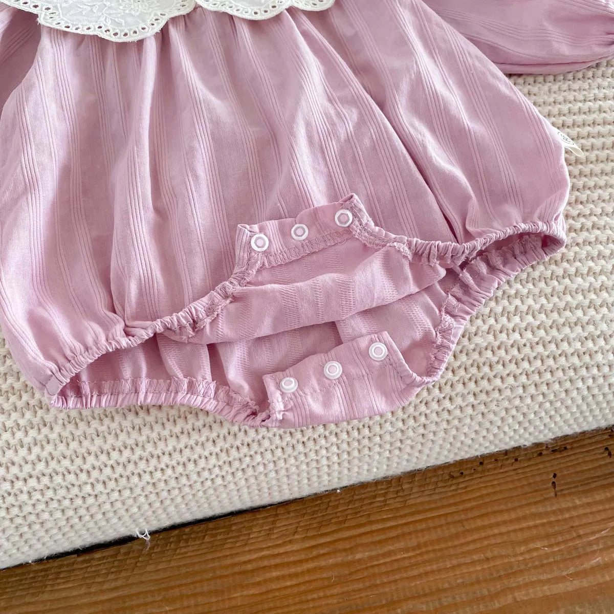 Dress your newborn in adorable style with this fashionable lace baby romper bodysuit—soft, comfy, and perfect for special moments! -
