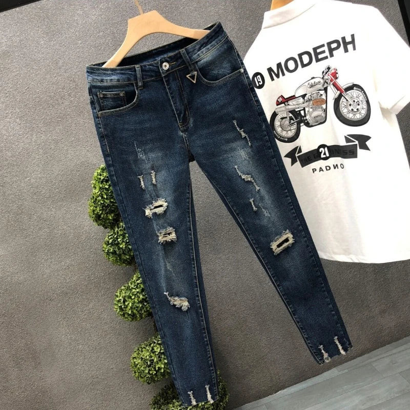 Cropped Jeans for Men Ripped -