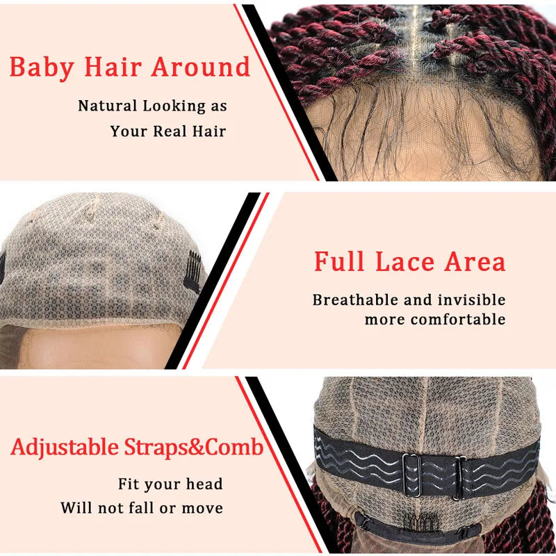 Full Lace Frontal Wigs Twist Braids Box Braids Lace Faux Locs Wig Goddess Braids -