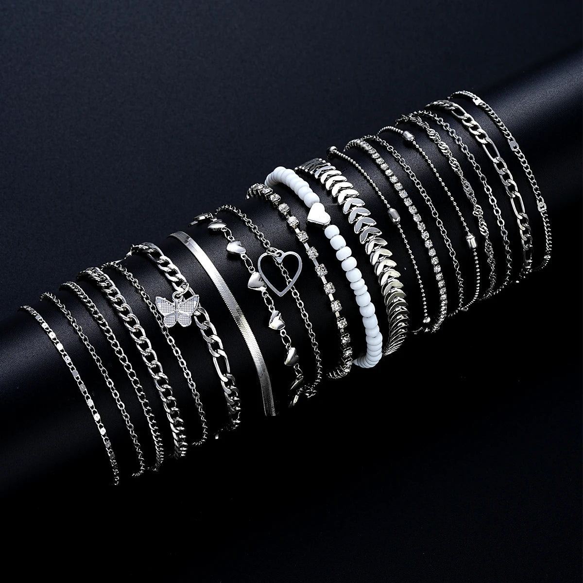 19Pcs Silver Color Anklet Sets -