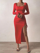 Women's Red Long Sleeves Maxi Dress -
