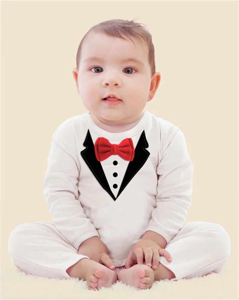 Dress your little gentleman in style with this cotton formal romper—perfect for baby boys who love to look sharp and charming! -