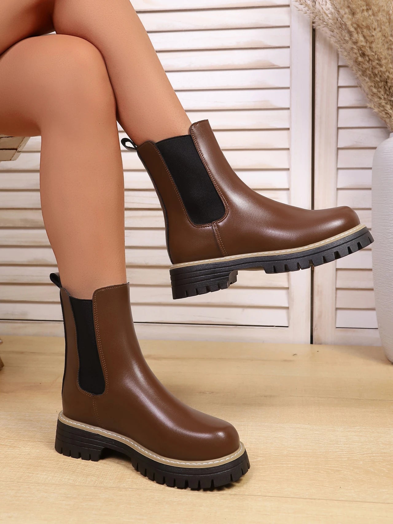 Shoes for Women Autumn and Winter New Round Toe Low Heel Women Boots Chelsea Motorcycle Boots Solid Color Casual Women Shoes 43 -