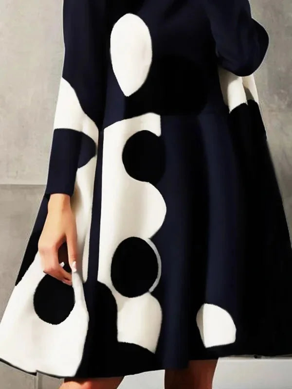 Yeezzi 2025 New Spring Women's Polka-Dot High-neck British Style Evening Mini Dresses Long Sleeves Elegant A-Line Party Dress -