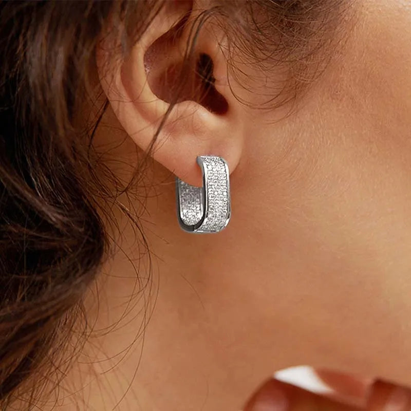 Stainless Steel Gold Silver Color Square Hoop Earrings -