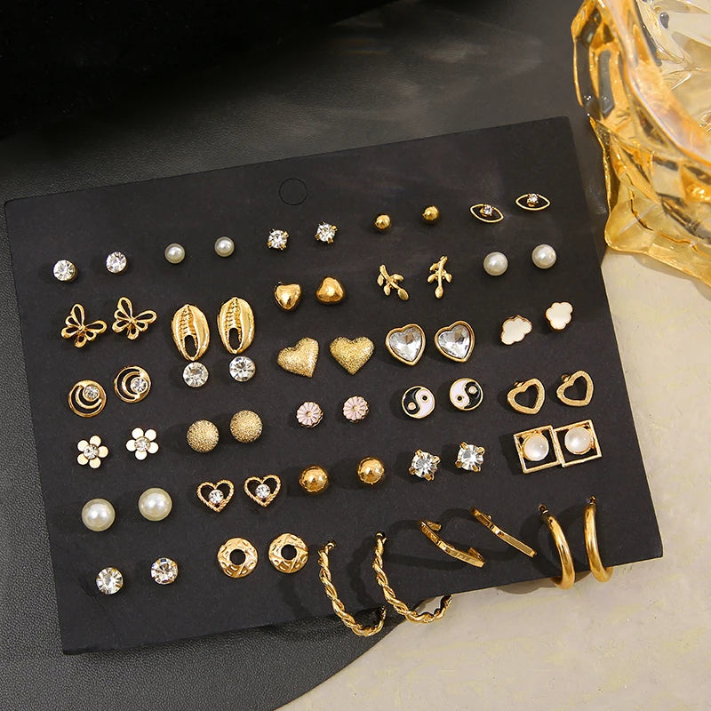40Pcs/Set Gold Color Earrings -