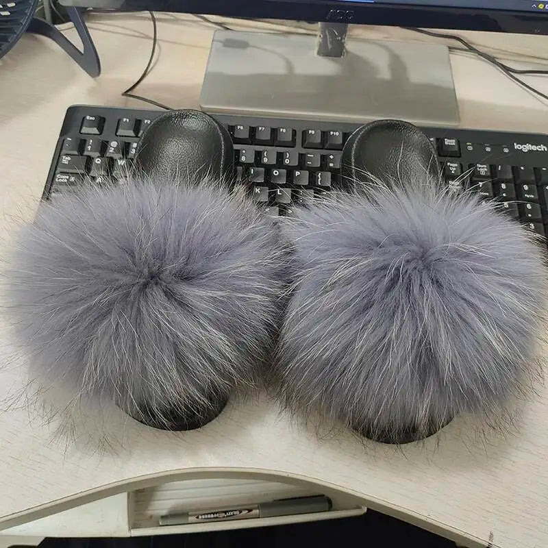 Real Fox Fur Slippers -