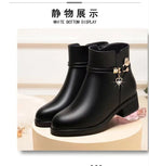 Winter Boots Women's Waterproof Warm Leather Mother Cotton Boots Fashion Black Mid heel Plush Snow Boots Soft Sole Short Boot -