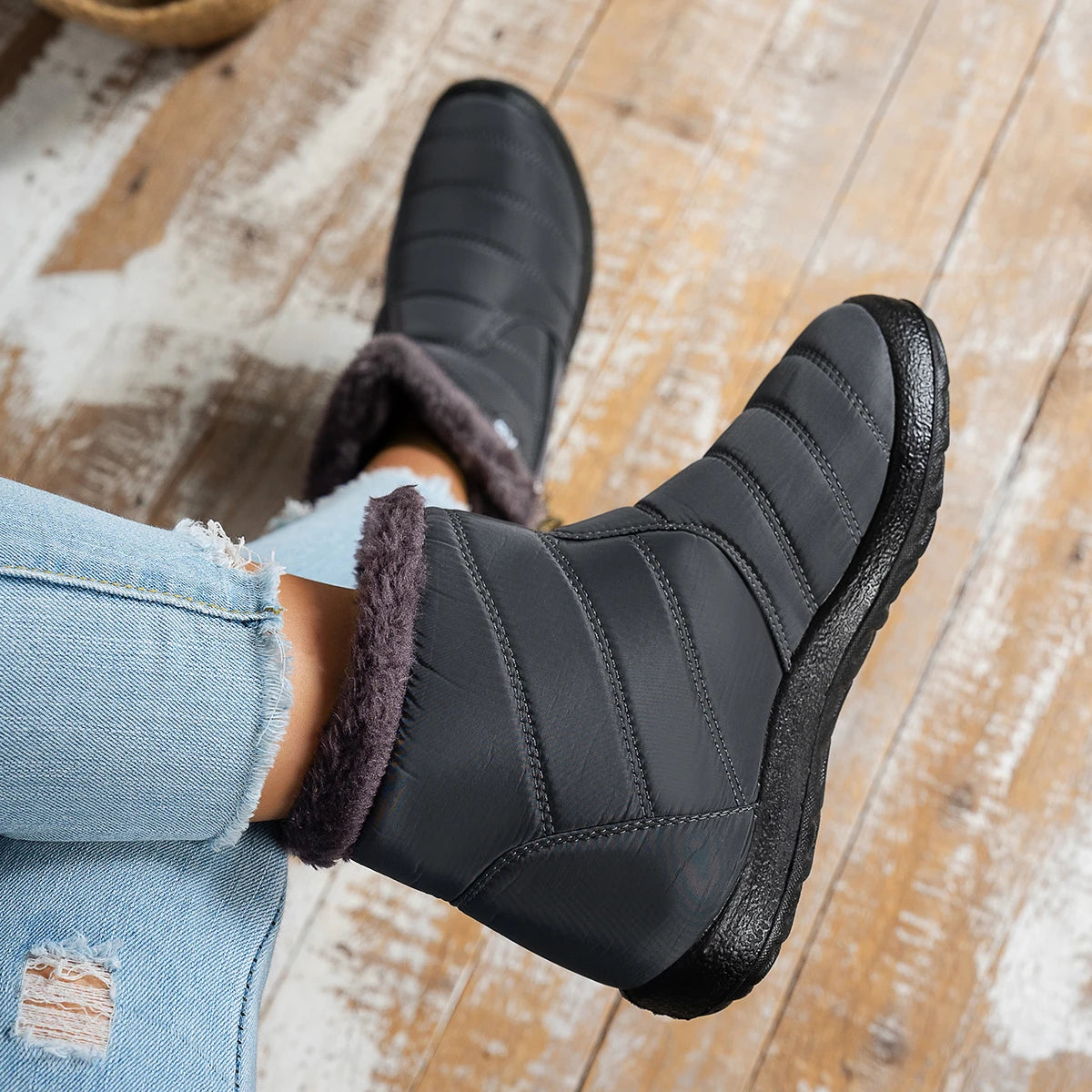 Women's casual sports shoes, mid-calf thick plush waterproof cotton boots, outer zipper cotton boots -