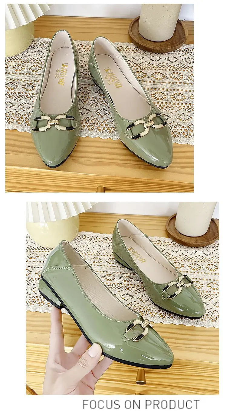 Shoes for Women Fashion Pointed Toe Patent Leather Low Heel Single Shoes Lady Slip on Classic Comfort Office Shoes Zapatos Mujer -