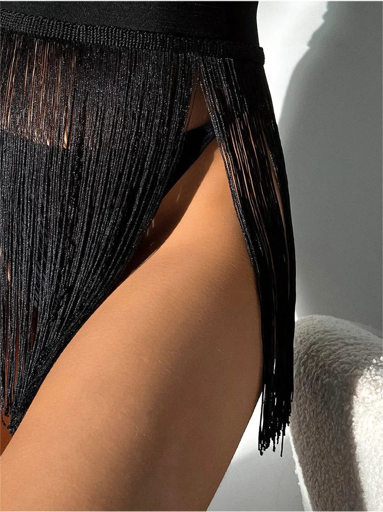 Get ready for the beach with this swimsuit featuring a short skirt—the perfect resort look for swimming and lounging in style! -