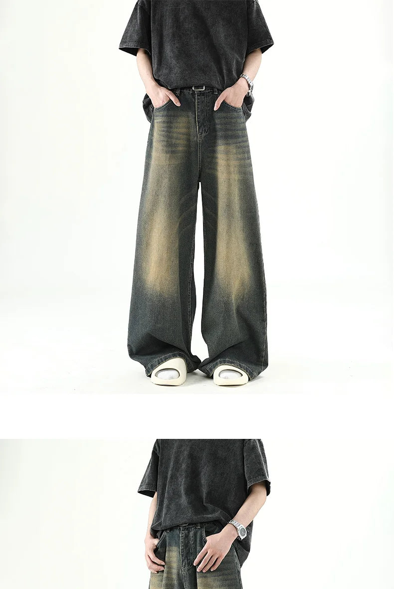 Men Denim Pants Blue Washed Male Jeans -