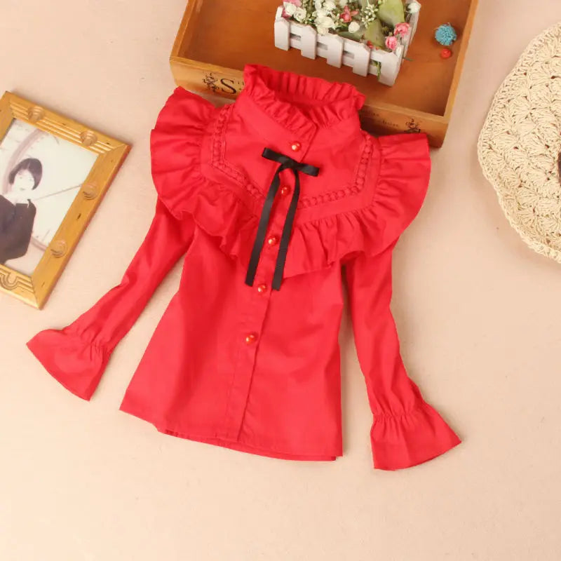 Teenage Girls Clothes Autumn Kids Blue Stripe Blouses Turn-down Collar Full Sleeve Shirt Children Cotton Tops School Girl Blouse -