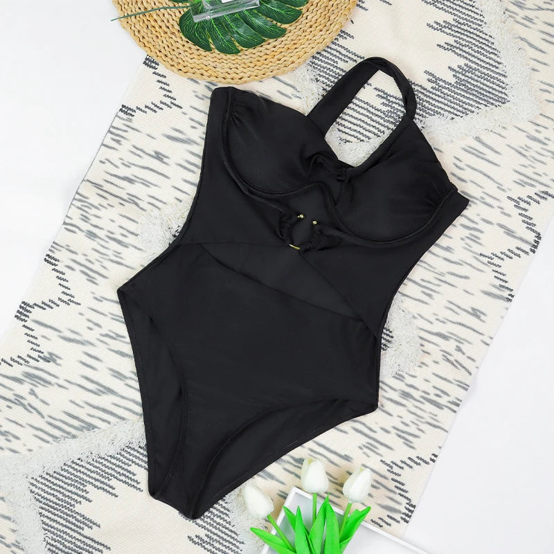 One Shoulder Swimsuit Women Swimwear 2025 Sexy Bikinis Female Biquini Hollowen Swim Suits Cut Out Bodysuit Bathingsuit Beachwear -