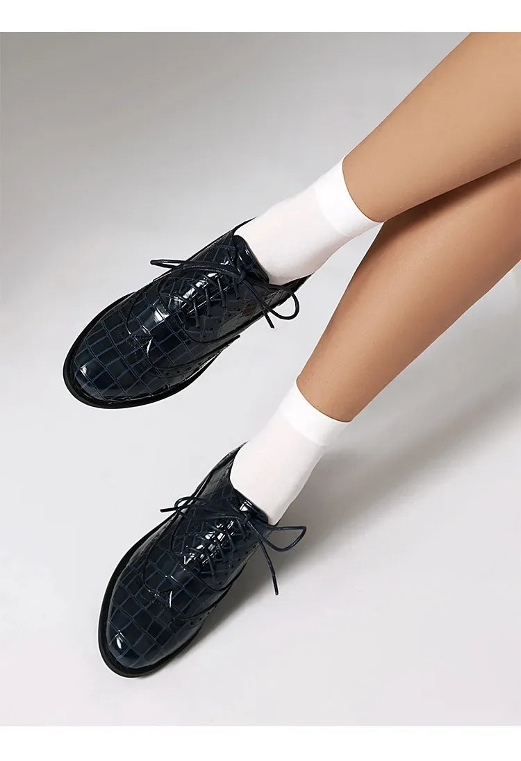 2025 Women Shoes Spring New Fashion Round Toe Lace Up Retro Single Shoe for Office Party Walk Thick Low Heeled big Size 48 775-1 -