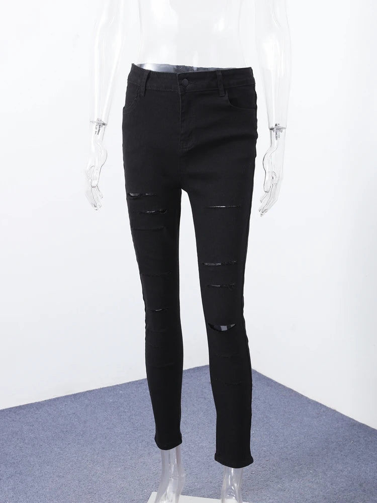 High Waist Ripped Women's Skinny Jeans -