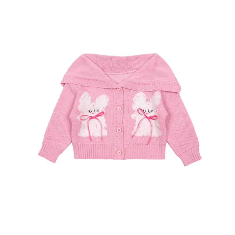 Children's Clothes 2025BE Knitwear Cardigan Skirts Baby Girls Autumn Winter Princess Bow Printed Dress Clothings KIDS AM Korean -