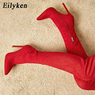 Eilyken Sexy Fashion Pointed Toe Over-The-Knee Boots Women Red Zipper High Heels Shoes Winter Striptease Motorcycle Long Botas -