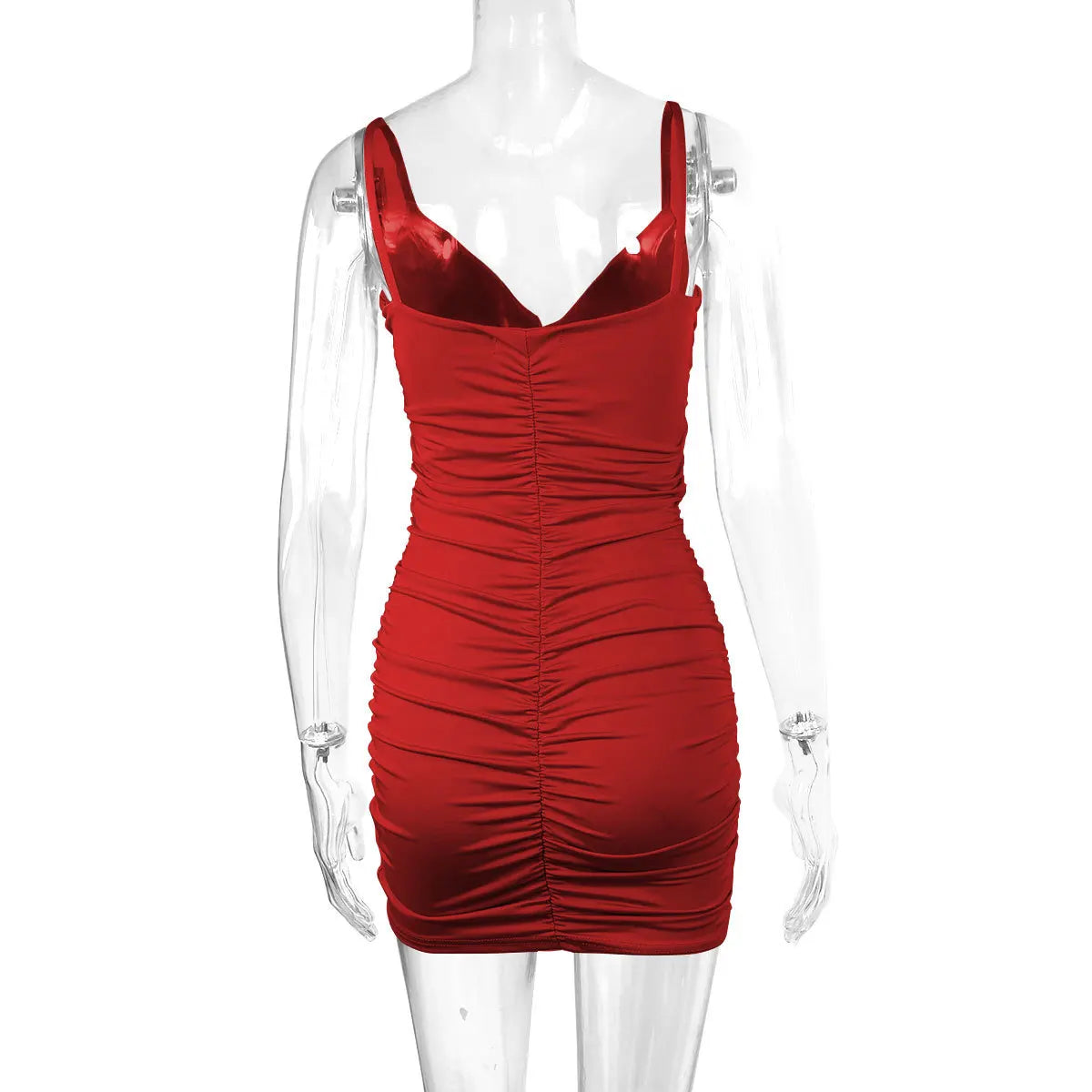 European and American summer backless sexy V-neck camisole dress women's pleated hip hugging dress -