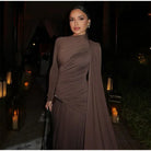 Elegant Women Pleated Irregular Patchwork Maxi Dress Chic Long Sleeve High Neack Dresses 2025 Summer Turtleneck Party Prom Gowns -