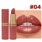 Pearlescent Pink Glitter Velvet Lipstick Metallic Waterproof Long Lasting Matte Shimmer Diamond Lipstick Women Makeup Cosmetic -