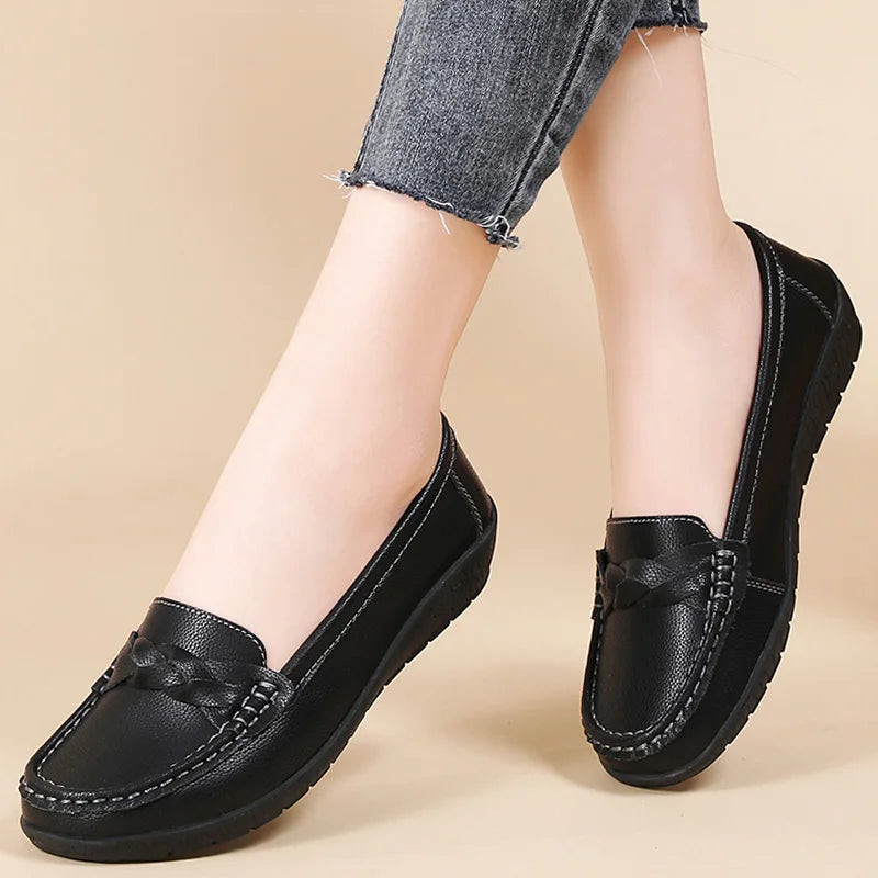 Shoes Women 2025 New Loafers Slip On Flats Leather Shoes Woman Comfortable Flat Shoes Women White Zapatos Mujer Women's Footwear -