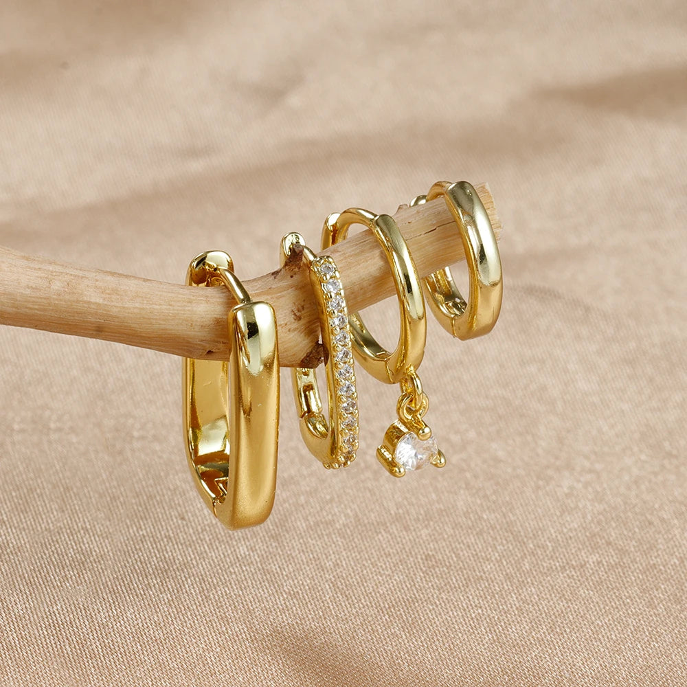 4PCS Luxury Gold Plated U-shape Hoop Earrings -
