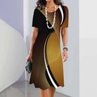 New Women's Dresses Striped Printed Elegant Casual O Neck Short Sleeve Summer Dresses Fashion Ladies Plus Size Clothing Vestidos -
