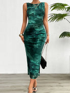 Women's Round Neck Style Slimming Sleeveless Dress With Split Bottom -