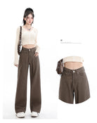 Rock the urban vibe with these baggy, high-street fashion, straight brown jeans for women! -