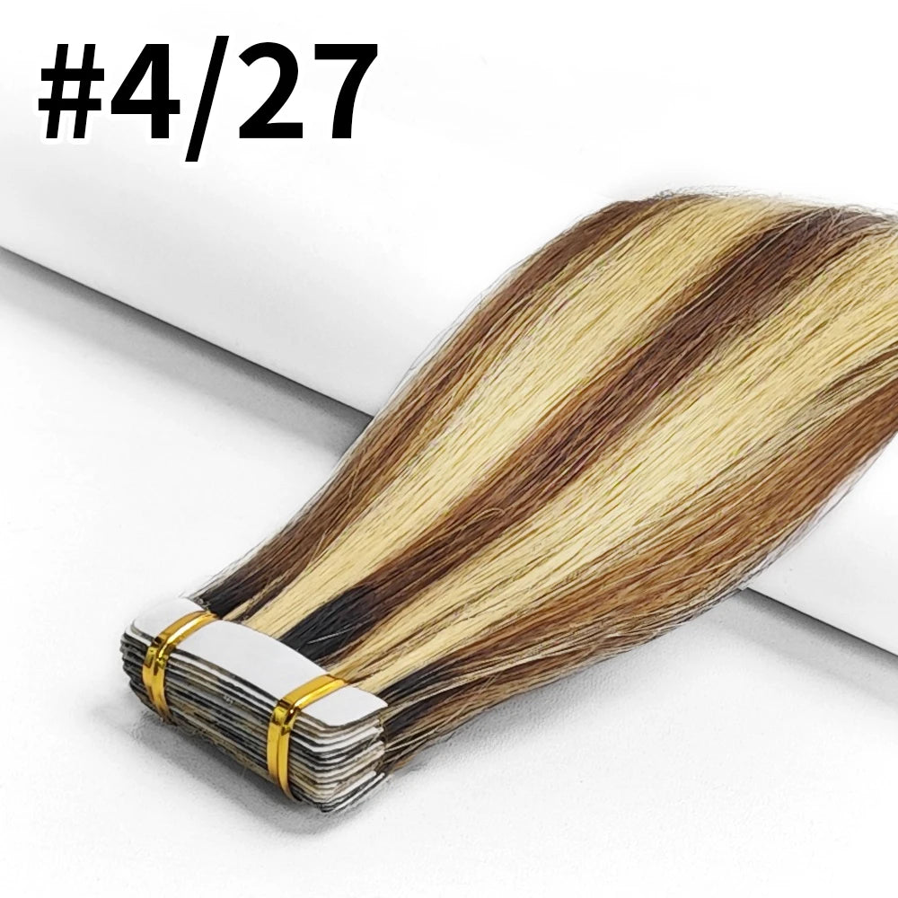 Tape In Human Hair Extensions Natural Straight Hair Extensions 1B Black Brown Blonde 100% Remy Skin Weft Adhesive Glue On -