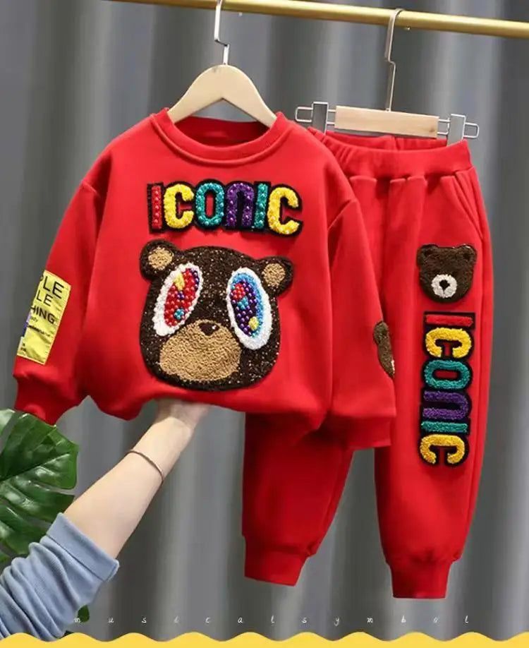 Children Clothes Set Spring and Autumn New Kids Boy Baby Cartoon Sweater Pants 2pcs Boys And Girls Sports Clothing Suit -