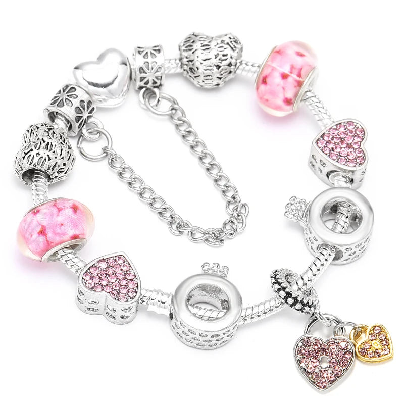 Pink Heart To Heart Beads Charm Bracelets -