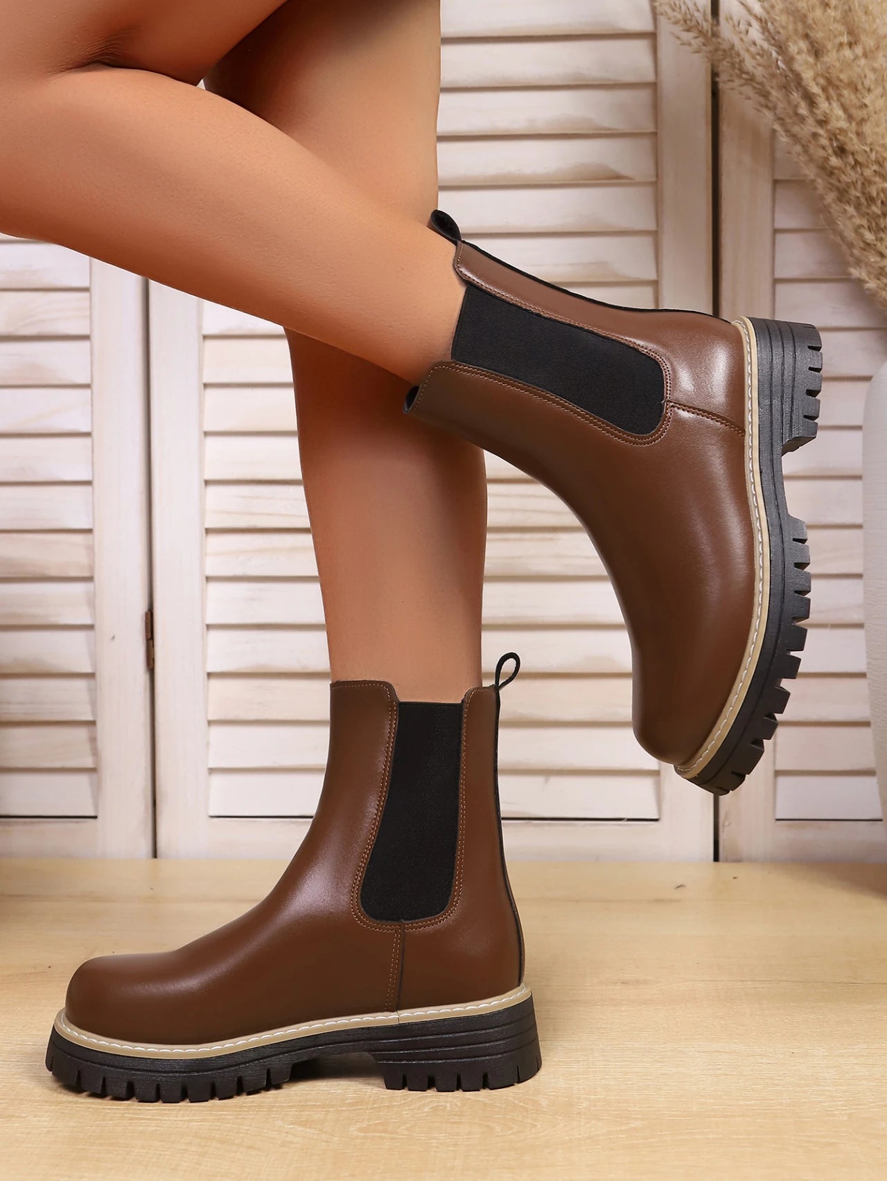 Shoes for Women Autumn and Winter New Round Toe Low Heel Women Boots Chelsea Motorcycle Boots Solid Color Casual Women Shoes 43 -