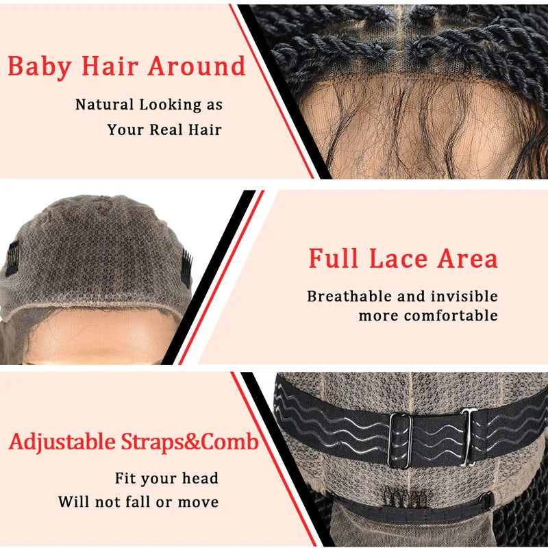 Full Lace Frontal Wigs Twist Braids Box Braids Lace Faux Locs Wig Goddess Braids -
