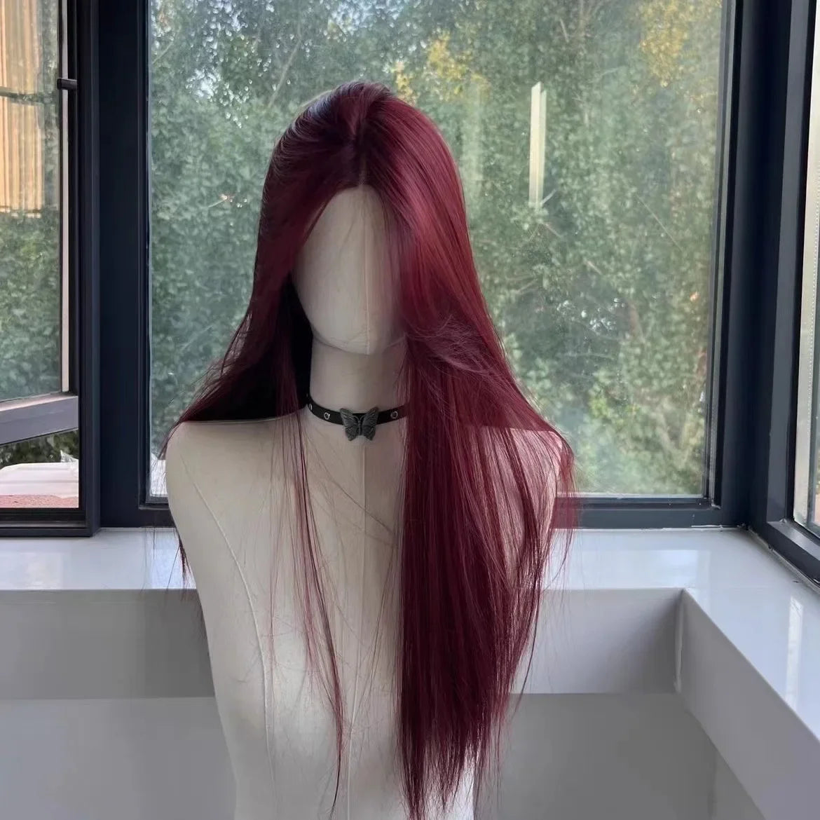 Red Straight Lace Front Wig for Cosplay Daily Use Heat Resistant Headband. -