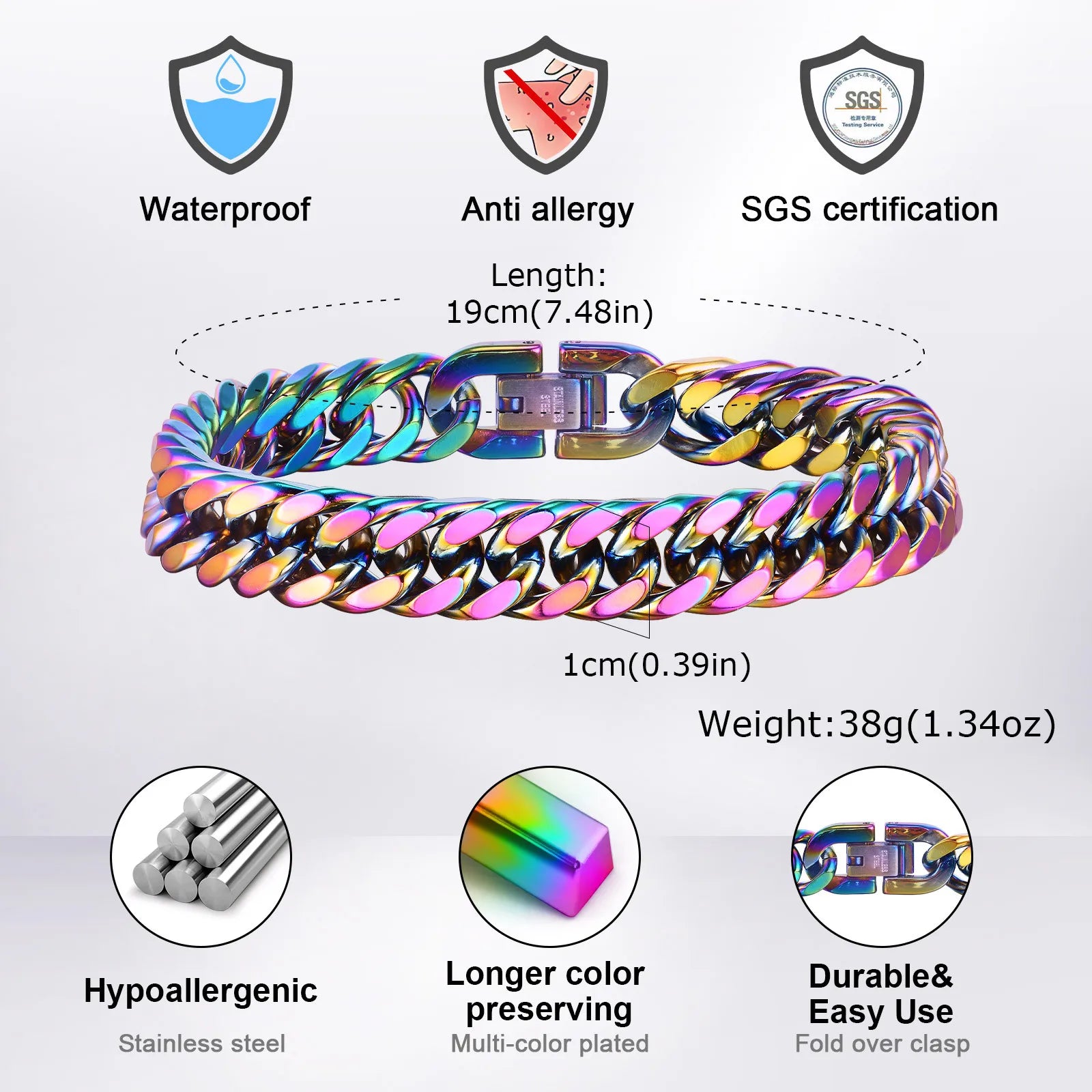 8mm/10mm/12mm Cuban Link Bracelets for Men Women -