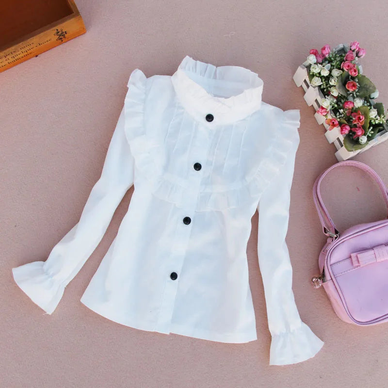 Teenage Girls Clothes Autumn Kids Blue Stripe Blouses Turn-down Collar Full Sleeve Shirt Children Cotton Tops School Girl Blouse -