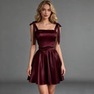 Women Sexy Mini Dress (Burgundy) -