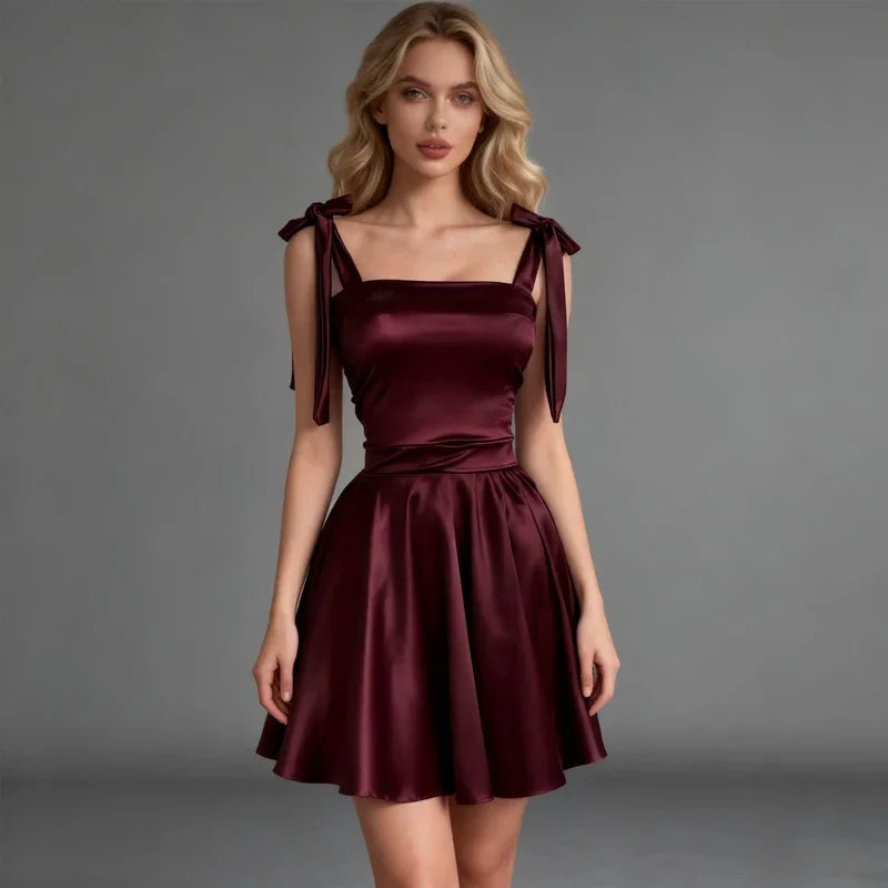 Women Sexy Mini Dress (Burgundy) -
