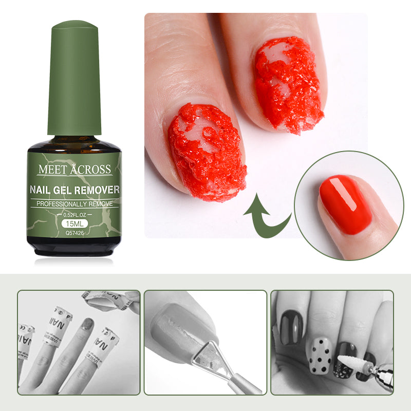 MEET ACROSS 15ml Magic Fast Nail Gel Polish Remover Clean UV Soak Off Semi Permanent Varnish Nail Art Removal Tools Manicure -
